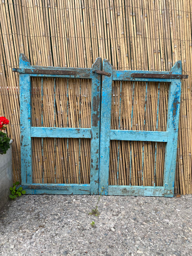 Amazing Vintage Wooden Garden Gate Chippy Blue Paint Original Hinges & Latch
