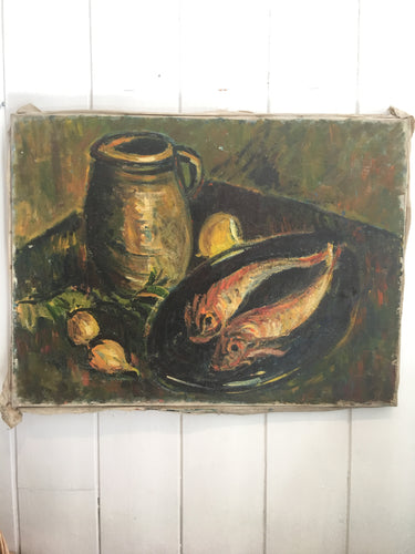 French Midcentury Oil on Canvas 