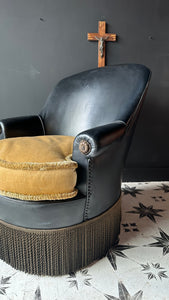 Stunning Pair of French Black Leather Crapaud Cocktail Chairs 1940’s Immaculate Condition