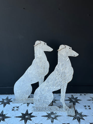 Decorative Metal Life Size Greyhounds Crusty White Paint
