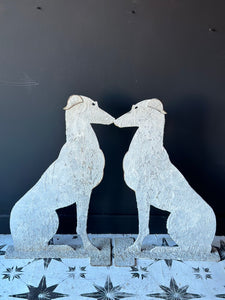 Decorative Metal Life Size Greyhounds Crusty White Paint