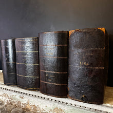 Load image into Gallery viewer, Collection of Four Monumental 19th-Century French Leather &amp; Gilt Notaire Archive Boxes, 1845–1882, Faux Books.
