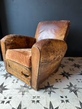 Load image into Gallery viewer, A Fine Pair of Elegantly Knackered French Leather Club Chairs