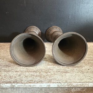 Indo-Persian Brass Vases — Hand-Etched & Inlaid, c.1940–1960