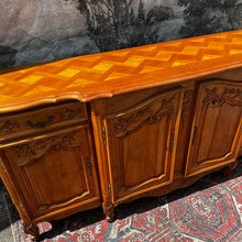 Load image into Gallery viewer, Antique French Louis XV Style Sideboard with Breakfront and Curved Ends, Marquetry Top.