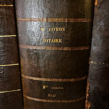 Load image into Gallery viewer, Collection of Four Monumental 19th-Century French Leather &amp; Gilt Notaire Archive Boxes, 1845–1882, Faux Books.