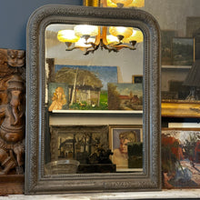 Load image into Gallery viewer, Antique French Louis Philippe mirror with carved frame, traces of faded gilt, and original beveled glass c.1880