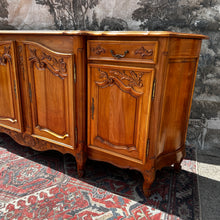 Load image into Gallery viewer, Antique French Louis XV Style Sideboard with Breakfront and Curved Ends, Marquetry Top.