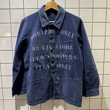 Load image into Gallery viewer, Vintage French “Brocante Market” Chore Jacket – Hand Stencilled Workwear Coat Chest 100cm