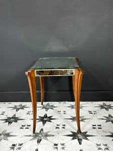 Original French 1930’s Mirror Side Table. Etched Mirror Glass. Dainty French Chic.