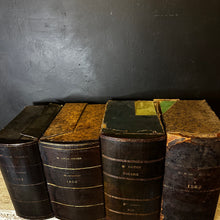 Load image into Gallery viewer, Collection of Four Monumental 19th-Century French Leather &amp; Gilt Notaire Archive Boxes, 1845–1882, Faux Books.