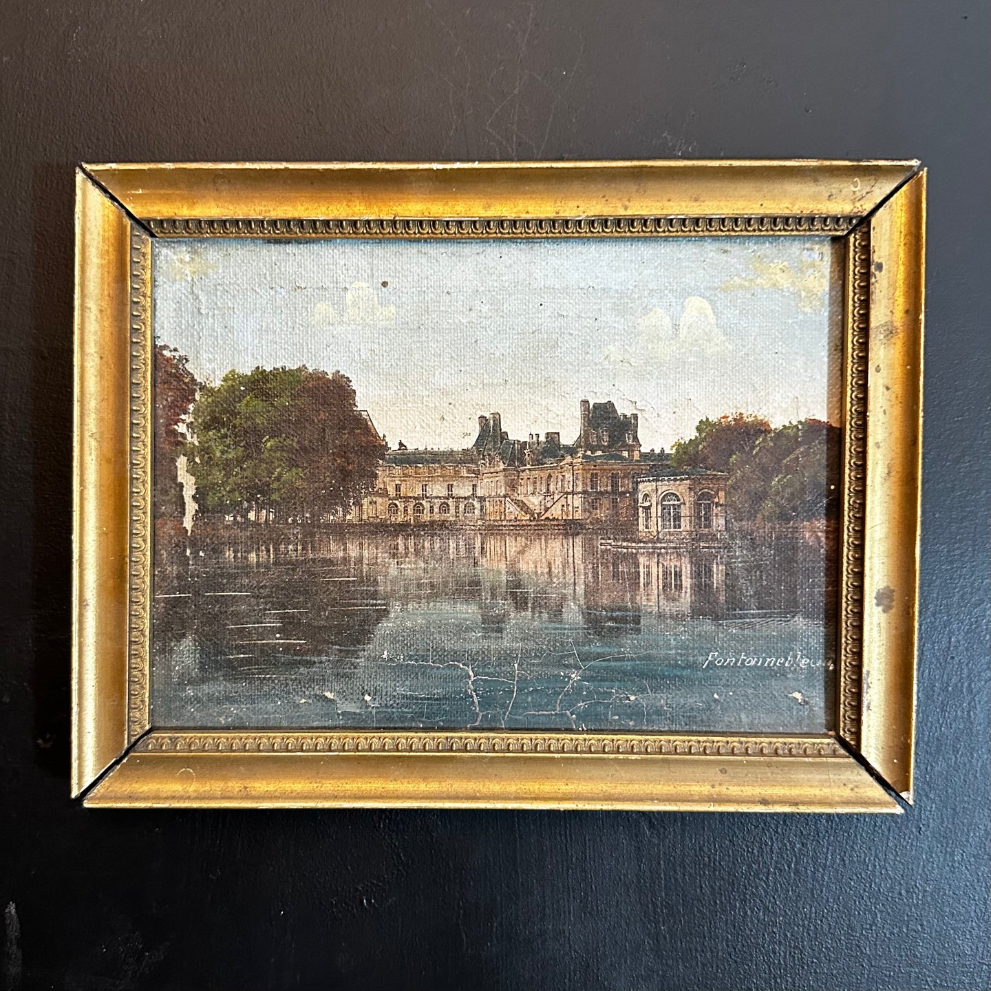 Château de Fontainebleau — Mid-Century French Souvenir Oil Painting