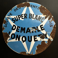 Load image into Gallery viewer, French Enamel Advertising Sign — “Super Blanc Demarle Lonquety” (c.1930–1950)