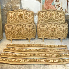 Load image into Gallery viewer, Pair of Antique French Upholstered Single Beds, circa 1900 – Painted Pine
