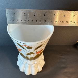 Beautiful French Antique White Milk Glass Vase Handpainted Gold/Orange - French General Trading