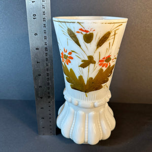Beautiful French Antique White Milk Glass Vase Handpainted Gold/Orange - French General Trading