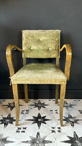 French 1940’s Original Green Velvet Bridge Open Arm Chair - French General Trading