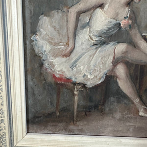 French Antique Ballerina Seated Oil Painting on Board Original Frame - French General Trading