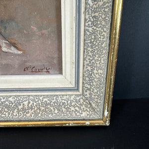 French Antique Ballerina Seated Oil Painting on Board Original Frame - French General Trading
