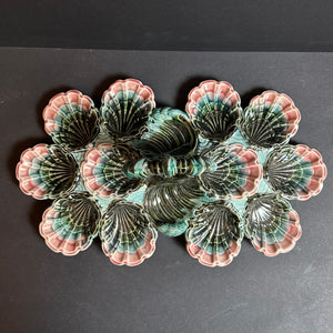 French Antique Majolica Oyster Server Very Rare Barbotine - French General Trading