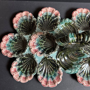 French Antique Majolica Oyster Server Very Rare Barbotine - French General Trading