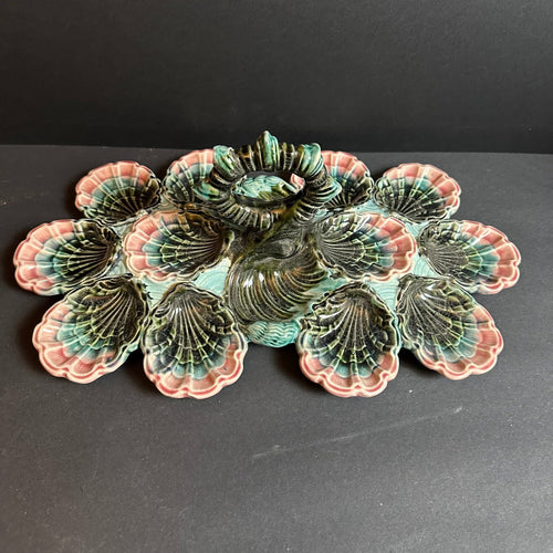 French Antique Majolica Oyster Server Very Rare Barbotine - French General Trading