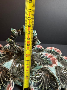 French Antique Majolica Oyster Server Very Rare Barbotine - French General Trading