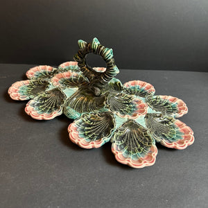 French Antique Majolica Oyster Server Very Rare Barbotine - French General Trading