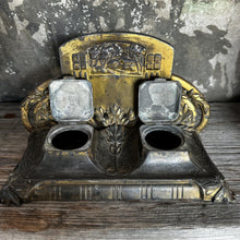 Load image into Gallery viewer, Antique Art Nouveau Gilt Metal Double Inkwell, Jugendstil Desk Accessory c.1910