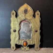 Load image into Gallery viewer, Antique Moroccan Brass Mirror, Moorish Arched Wall Décor, Hand Tooled, c.1900