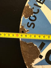 Load image into Gallery viewer, Vintage French Enamel Metal Cement Sign – Super Blanc Demarle Lonquety – Convex Industrial Advertising Plaque c.1950