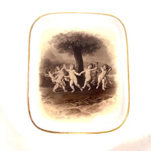 Load image into Gallery viewer, Antique Porcelain Tray After Francesco Albani | Dance of the Cupids Sepia Cherub Scene | Gilt Pin Dish