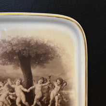 Load image into Gallery viewer, Antique Porcelain Tray After Francesco Albani | Dance of the Cupids Sepia Cherub Scene | Gilt Pin Dish
