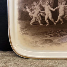 Load image into Gallery viewer, Antique Porcelain Tray After Francesco Albani | Dance of the Cupids Sepia Cherub Scene | Gilt Pin Dish