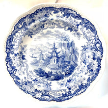 Load image into Gallery viewer, Rare Pair Antique Wedgwood Chinese Temples Dinner Plates | c1830 Georgian Blue Transferware | 1828 Pattern