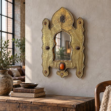 Load image into Gallery viewer, Antique Moroccan Brass Mirror, Moorish Arched Wall Décor, Hand Tooled, c.1900 __etsy:8480134984