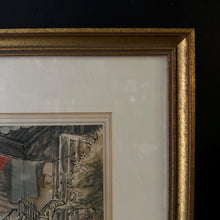 Load image into Gallery viewer, Vintage English Pen and Ink Architectural Painting, Original Watercolour Staircase Art, Signed BHK, Framed British Artwork