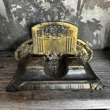 Load image into Gallery viewer, Antique Art Nouveau Gilt Metal Double Inkwell, Jugendstil Desk Accessory c.1910