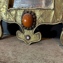Load image into Gallery viewer, Antique Moroccan Brass Mirror, Moorish Arched Wall Décor, Hand Tooled, c.1900
