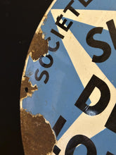 Load image into Gallery viewer, Vintage French Enamel Metal Cement Sign – Super Blanc Demarle Lonquety – Convex Industrial Advertising Plaque c.1950