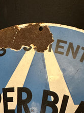 Load image into Gallery viewer, Vintage French Enamel Metal Cement Sign – Super Blanc Demarle Lonquety – Convex Industrial Advertising Plaque c.1950