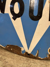 Load image into Gallery viewer, Vintage French Enamel Metal Cement Sign – Super Blanc Demarle Lonquety – Convex Industrial Advertising Plaque c.1950