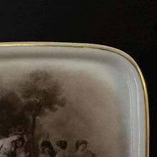 Load image into Gallery viewer, Antique Porcelain Tray Triumph of Flora | Sepia Classical Cherub Scene | Gilt Vanity Pin Dish | French Chateau Decor