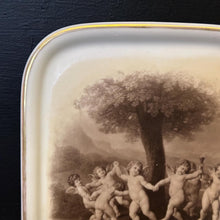 Load image into Gallery viewer, Antique Porcelain Tray After Francesco Albani | Dance of the Cupids Sepia Cherub Scene | Gilt Pin Dish