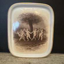 Load image into Gallery viewer, Antique Porcelain Tray After Francesco Albani | Dance of the Cupids Sepia Cherub Scene | Gilt Pin Dish