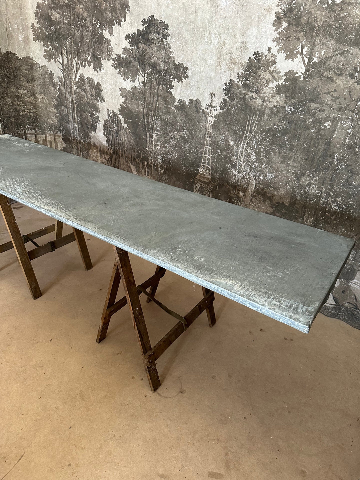 Vintage Trestle Table Zinc Top 245cm Seats 8-10