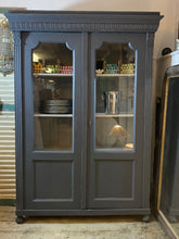 Load image into Gallery viewer, Vintage Continental Painted French Grey Cupboard Vitrine