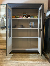 Load image into Gallery viewer, Vintage Continental Painted French Grey Cupboard Vitrine