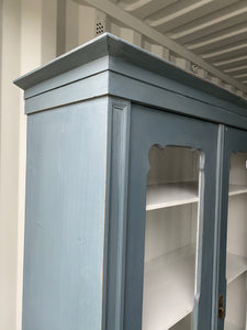 Vintage Continental Painted French Grey Cupboard Vitrine