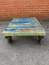 Load image into Gallery viewer, Vintage Mill Trolley Industrial Chippy Paint Coffee Table